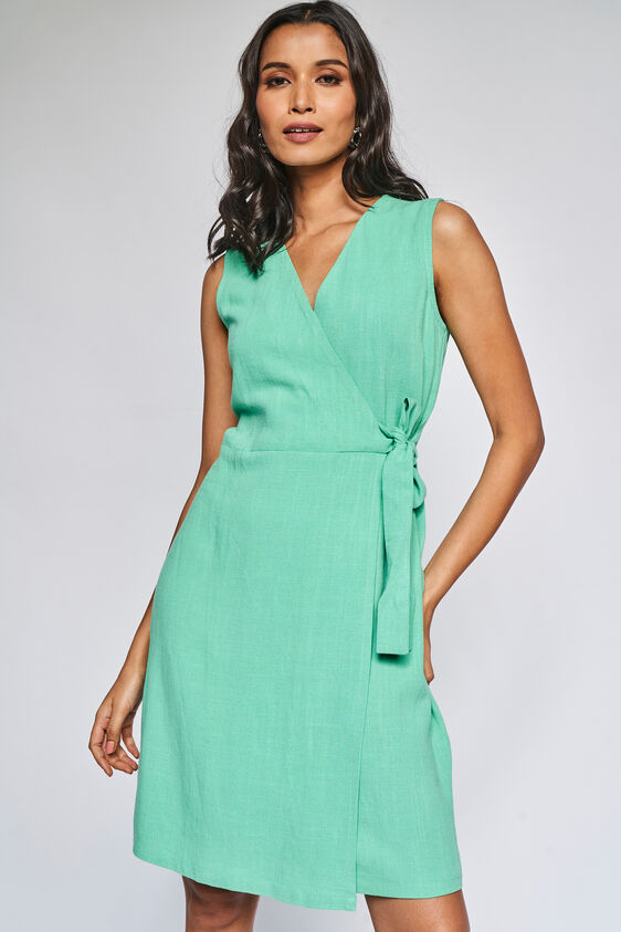 This sea green dress from AND makes for a great work from home look